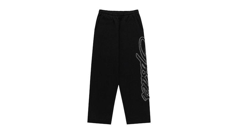 sp5der ラインストーン パンツ 黒 Sp5der Rhinestone Script Wide Leg Sweatpant Black - SS26 - US