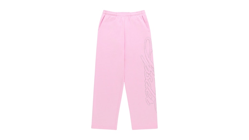 Sp5der Rhinestone Script Wide Leg Sweatpant Light Pink