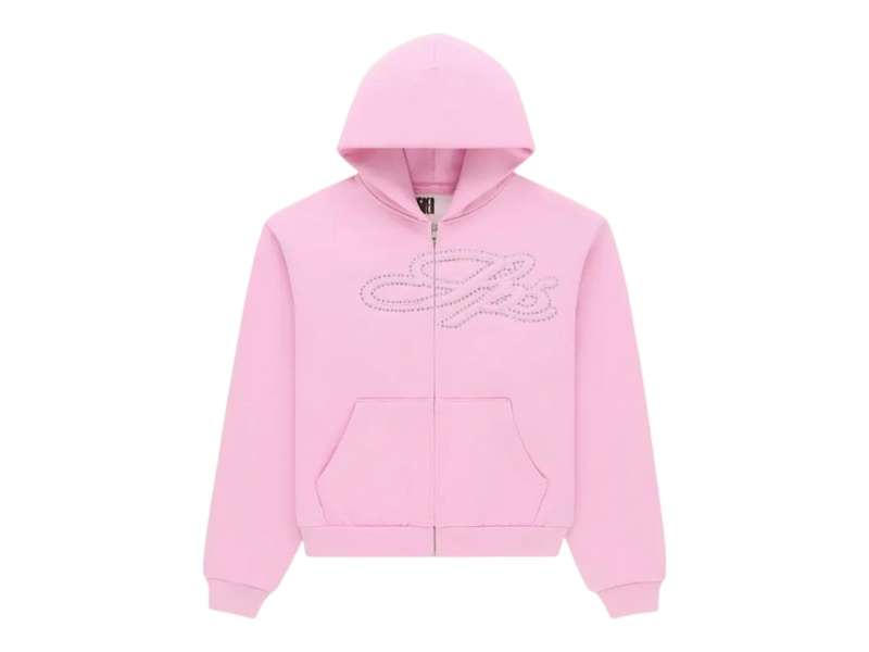 Sp5der Rhinestone Script Zip Hoodie Light Pink - SS26 - US
