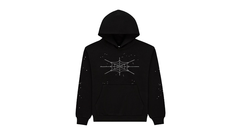 Sp5der Rhinestone Silk Hoodie Black Men's - FW25 - US
