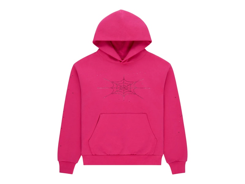 Sp5der Rhinestone Silk Hoodie Pink - US