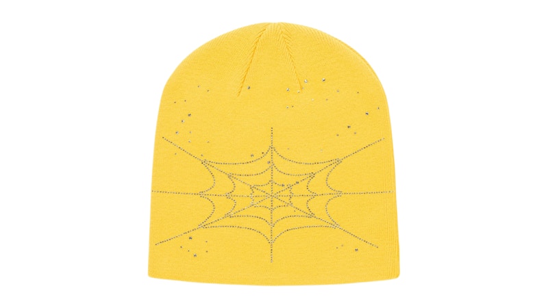 Sp5der Rhinestone Silk Skully Beanie Yellow