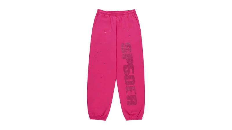Sp5der Rhinestone Silk Sweatpant Pink