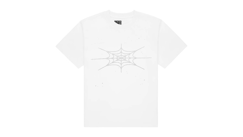 Sp5der Rhinestone Silk Tee White