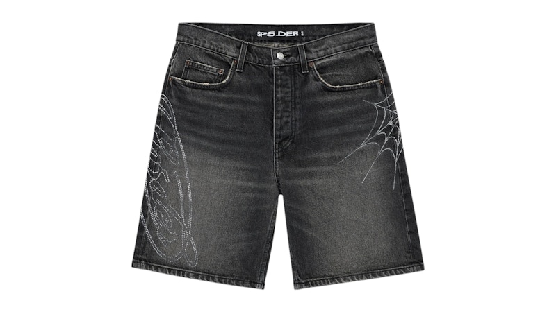 Pantaloncini in denim Sp5der Script Web neri
