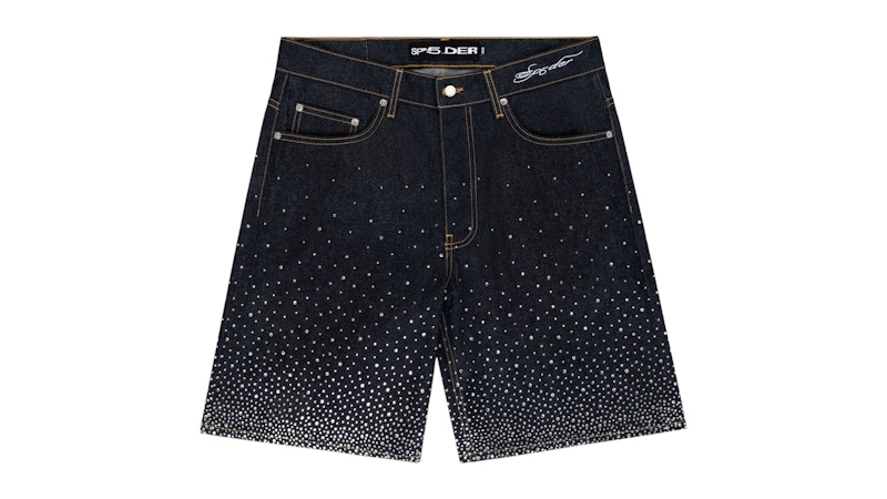 Pre-owned Sp5der Men's Star Dust Denim Short In Indigo In Purple