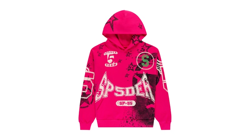 Pre-owned Sp5der Men's Stencil Hoodie In Pink
