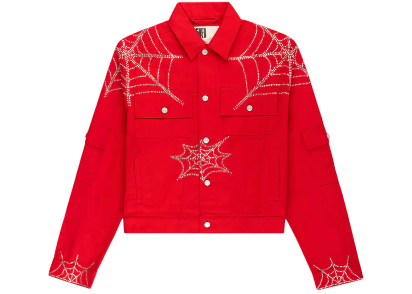 Sp5der Web Denim Cropped Trucker Jacket Red Men's FW24 US