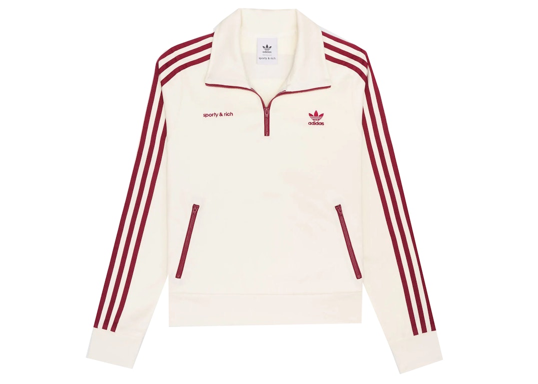 Pre-owned Sporty And Rich Sporty & Rich X Adidas Quarter Zip Track Jacket Cream/merlot
