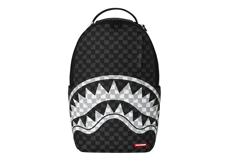 Sprayground Black And White Drip Check Shark Backpack Multicolor