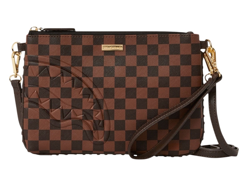 Pre-owned Sprayground Women's Core Emboss Check Pouchette Pouchette In Black Brown