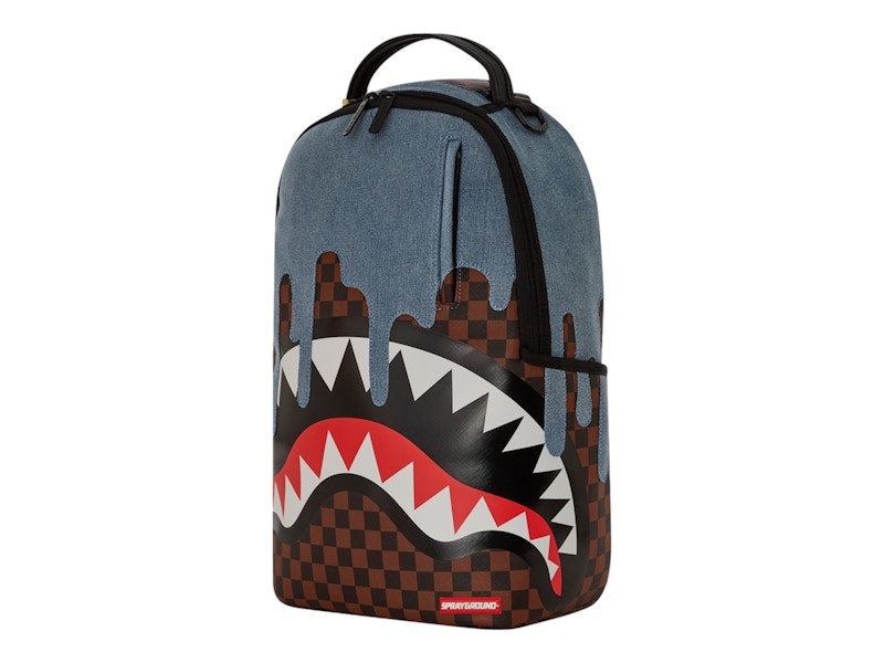 Pre-owned Sprayground Denim Drip Backpack Backpack In Blue Brown Black