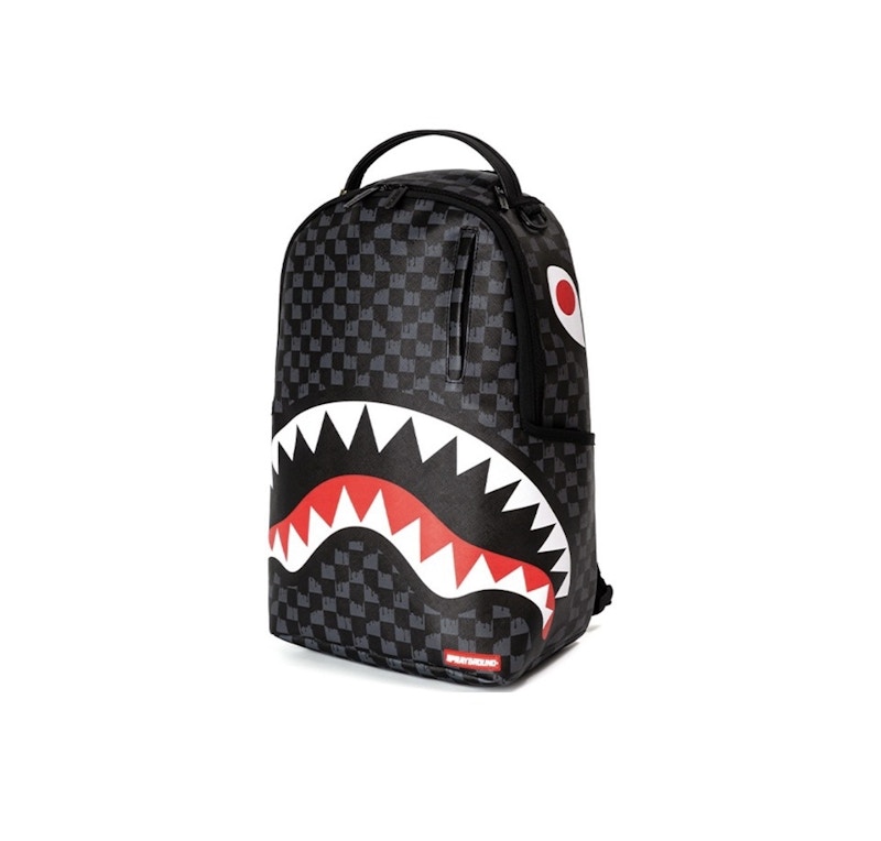 Sprayground Drip Check Shark DLXSF Backpack Black Grey Checker US