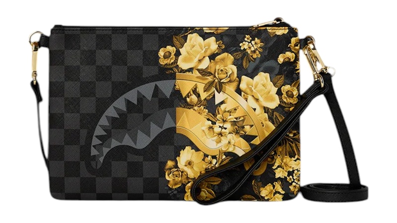 Sprayground Gold Floral Remix Crossover Clutch Bag Black/Gold - JP
