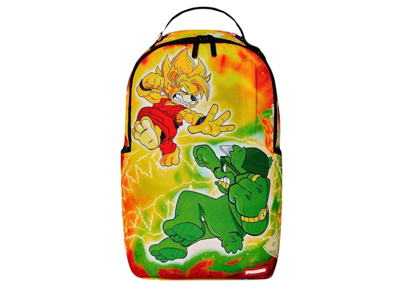 Pre-owned Sprayground Kombat Of The Bears (dlxsr) Backpack In Yellow/green/red In Multi
