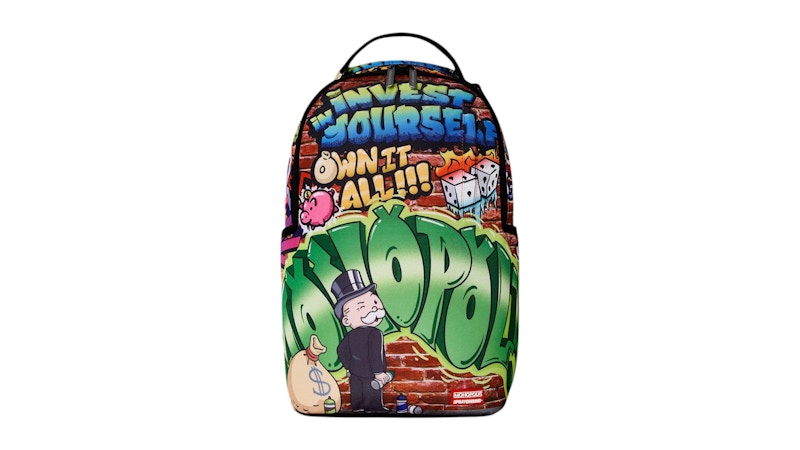 Pre-owned Sprayground Monopoly Graffiti Gold Rush Dlxr Backpack In Multi