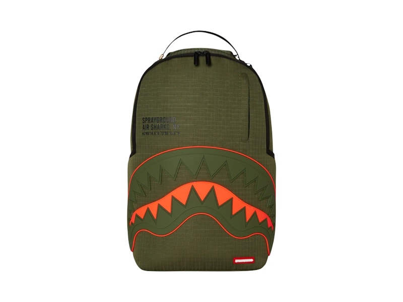 Pre-owned Sprayground Nylon Shark Central Army Dlxripstop Backpack In Green