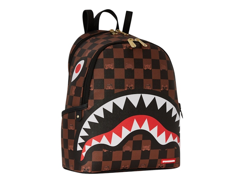 Pre-owned Sprayground Women's  Peeking Character Check Savage Backpack In Black Brown In Multi