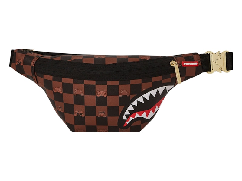 Pre-owned Sprayground Men's  Peeking Character Check Savage Bumbag In Black Brown