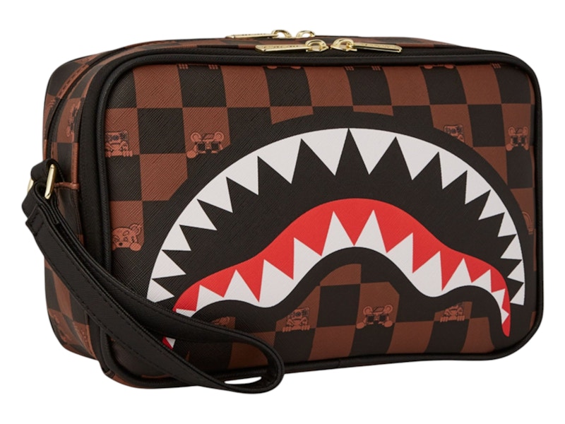 Pre-owned Sprayground Peeking Character Check Toiletry Toiletry In Black Brown