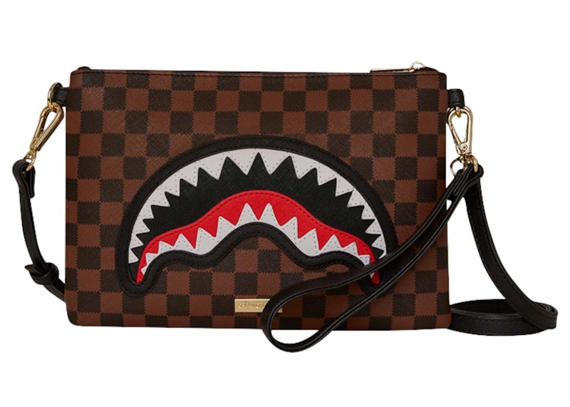 Pre-owned Sprayground Sawtooth Sharks In Paris Crossover Clutch In Brown