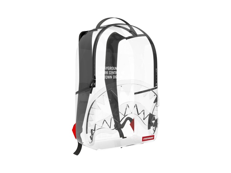 Pre-owned Sprayground Shark Central Clear Dlx Backpack In White