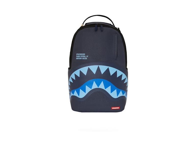 Pre-owned Sprayground Shark Central Late Arrival Dlxsv Backpack In Midnight Blue