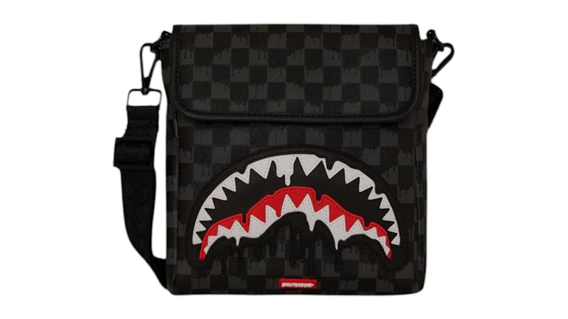 Pre-owned Sprayground Sharks In Paris Thunderdrip Messenger Sling In Black