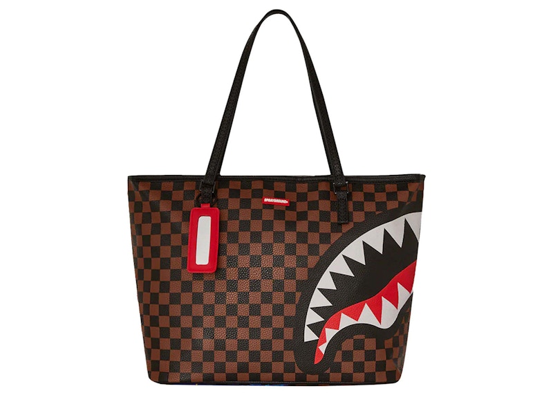 Pre-owned Sprayground Men's Sharks In Stickers Classic Tote In Brown