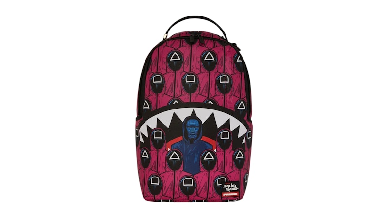 Pre-owned Sprayground Squid Game Collab Front Man & Pink Guard Sharks Backpack In Multi