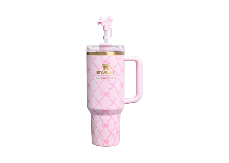 Pre-owned Stanley 1913 X Loveshackfancy Holiday Flowstate Quencher 40oz Tumbler In Baby Bow Pink Peppermint