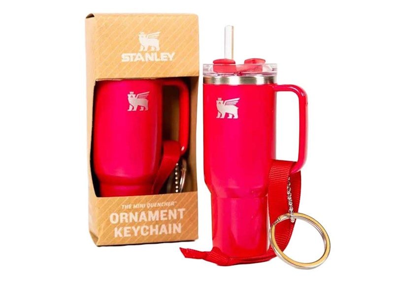 Pre-owned Stanley Water Bottle Keychain Christmas Tree Ornament In Strawberry Red Shimmer