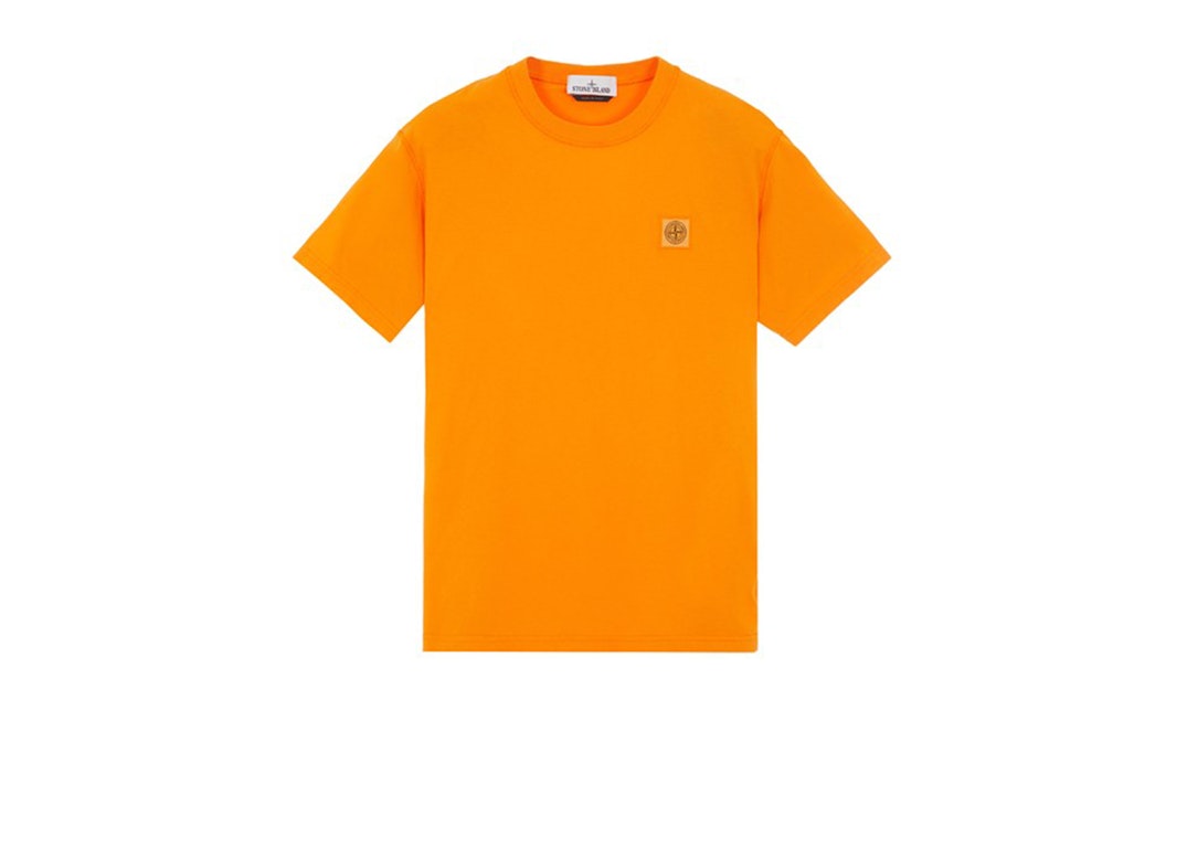 Pre-owned Stone Island 23757 Organic Cotton Fissato Effect T-shirt Sienna Orange