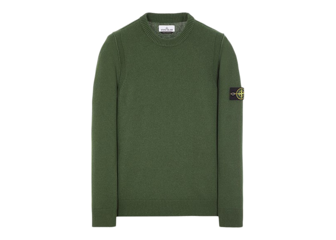 Pre-owned Stone Island 508a3 Stockinette Stitch Lambswool Knitted Sweater Olive Green
