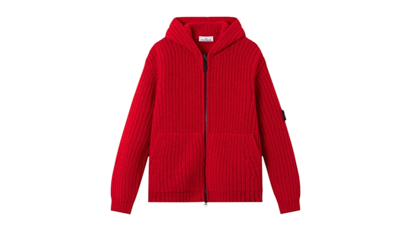 Stone Island 5100069 Fishermans Rib RWS Wool Cashmere Knit Scarlet Melange