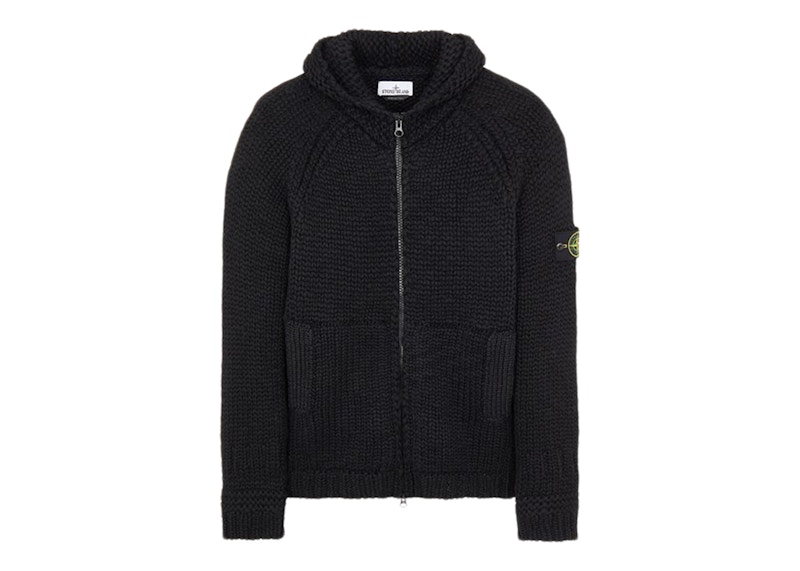Pre-owned Stone Island Men's  544d4 Handmade Feel Knitted Hooded Sweater In Black