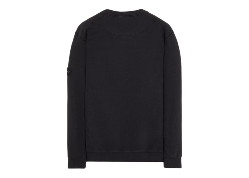 Stone Island 63020 Brushed Cotton Fleece Crewneck Sweater Black