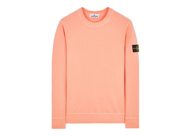 Stone Island 63020 Brushed Cotton Fleece Crewneck Sweater Peach