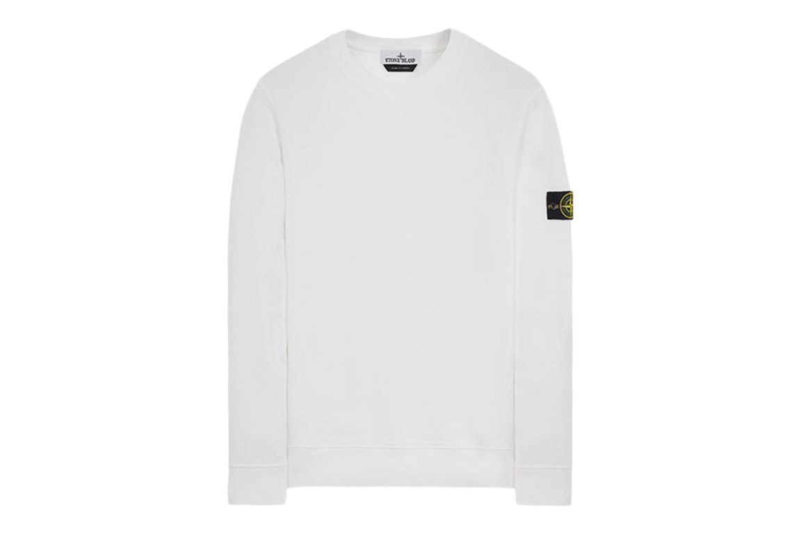 Pre-owned Stone Island 63020 Brushed Cotton Fleece Crewneck Sweater White