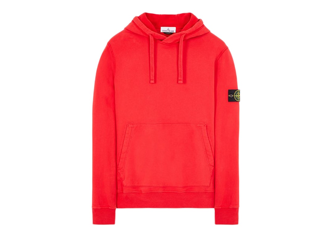 Pre-owned Stone Island 64120 Brushed Cotton Fleece Hooded Sweater Red