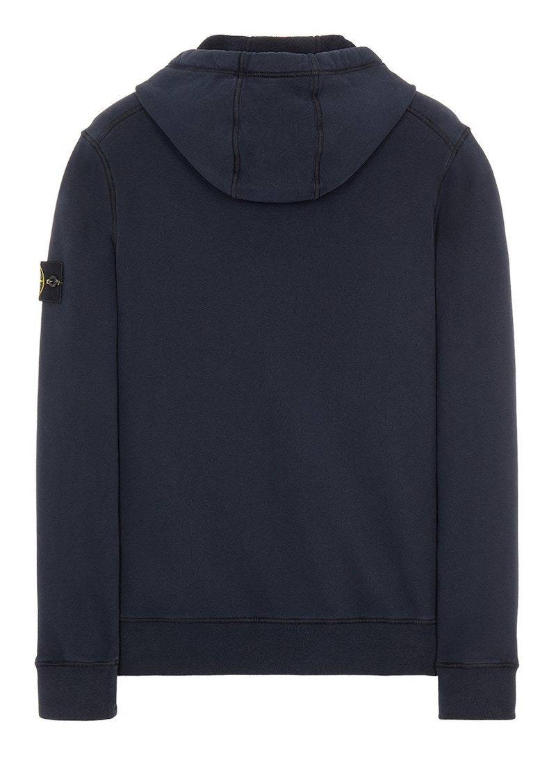 Stone Island 64120 Brushed Cotton Fleece Hooded Sweatshirt Navy