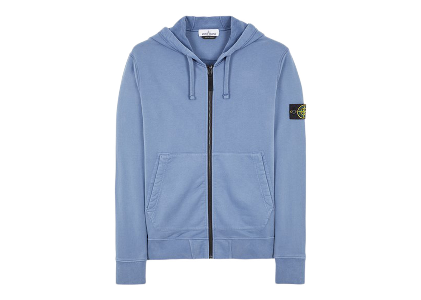 Stone Island 64220 Brushed Cotton Fleece Zip Up Hooded Sweatshirt