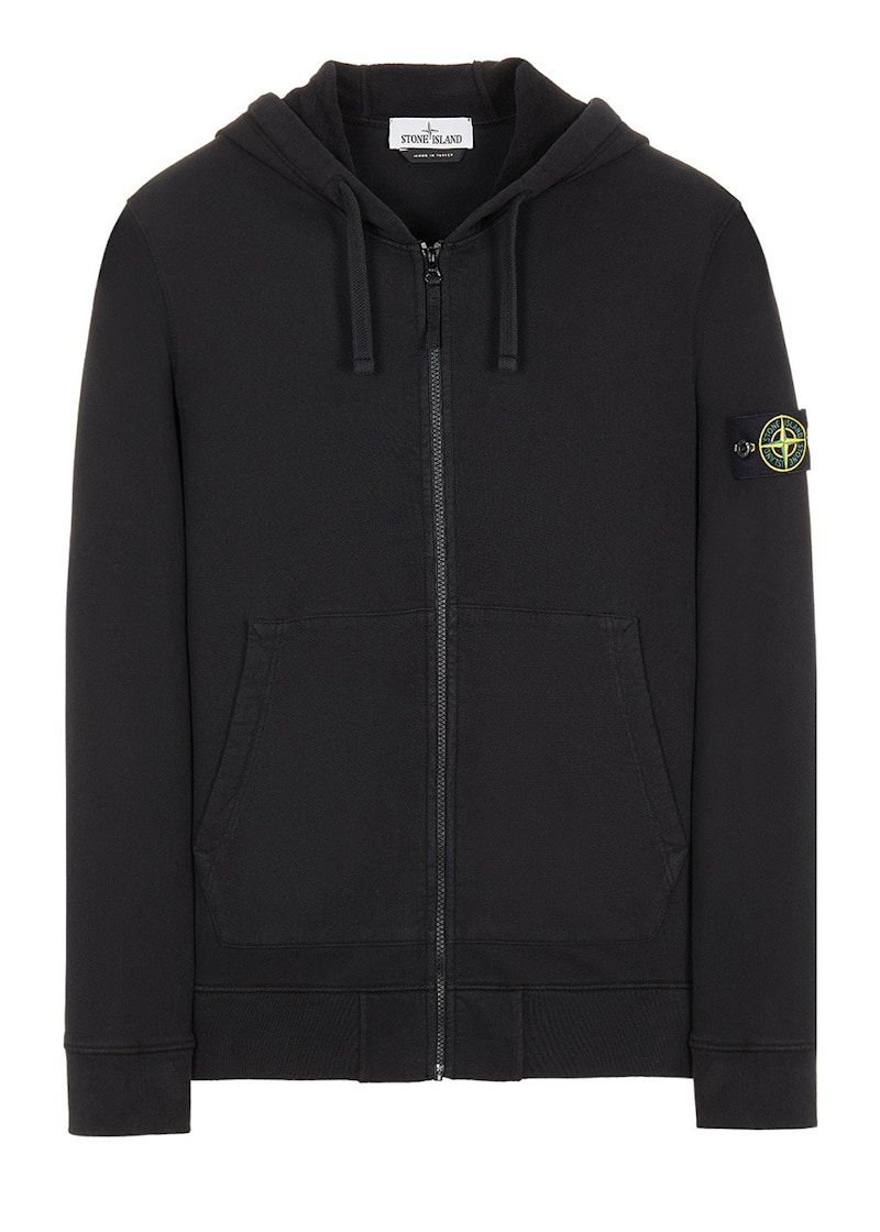 Stone Island 64220 Brushed Cotton Fleece Zip Up Hooded Sweatshirt ...