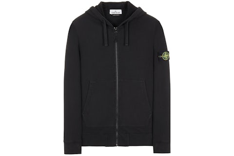 Stone Island 64220 Brushed Cotton Fleece Zip Up Hooded Sweatshirt