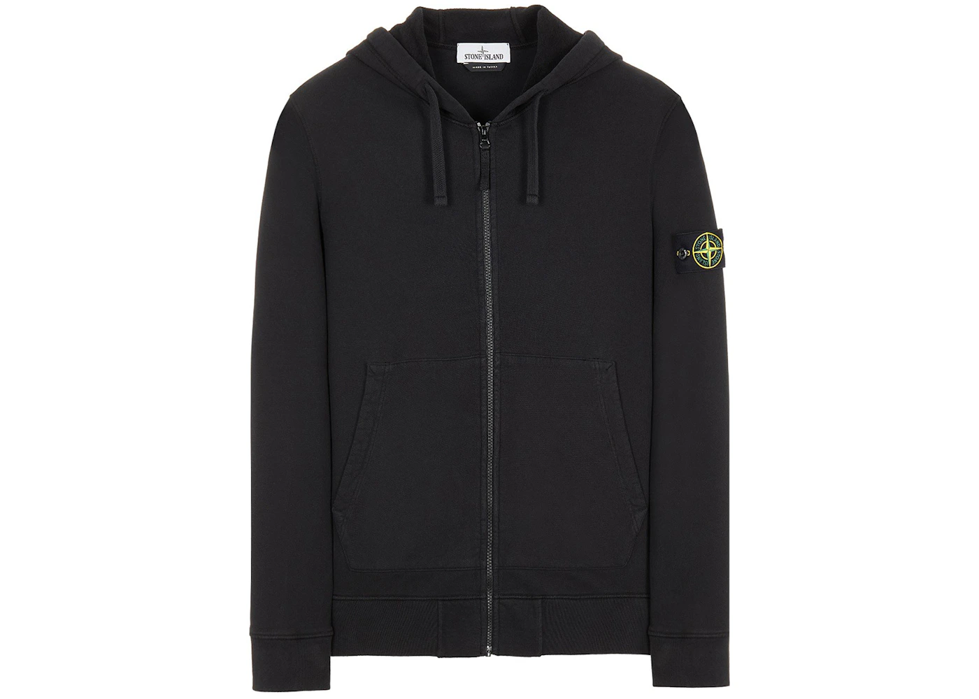 Stone Island 64220 Brushed Cotton Fleece Zip Up Hooded Sweatshirt