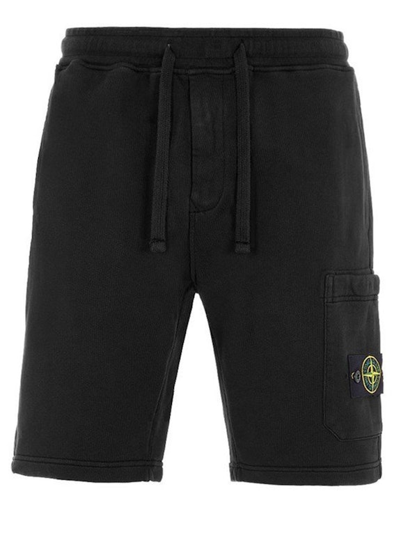 Pre-owned Stone Island 64651 Cotton Fleece Garment Dyed Shorts Black