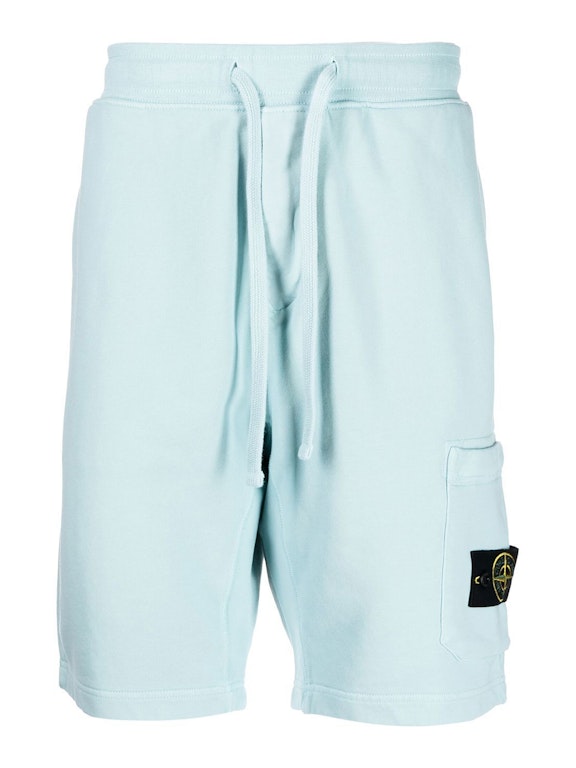 Pre-owned Stone Island 64651 Cotton Fleece Garment Dyed Shorts Light Blue