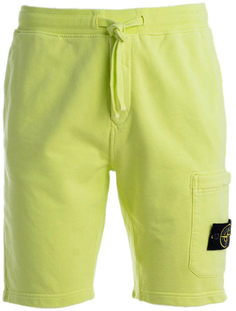 Stone Island 64651 Cotton Fleece Garment Dyed Shorts Neon Green Men's ...