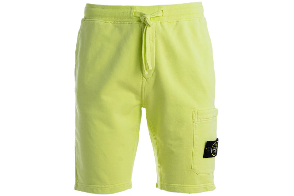 Stone Island 64651 Cotton Fleece Garment Dyed Shorts Neon Green