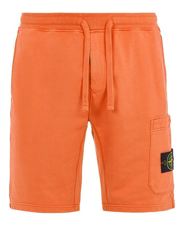 Stone Island 64651 Cotton Fleece Garment Dyed Shorts Orange -